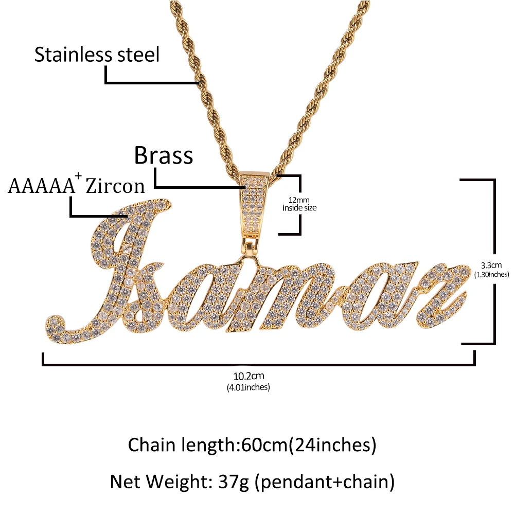 UWIN Custom Brush Font Name Necklaces Iced Out Cubic Zirconia Paved Setting Personalized Letter Pendant Fashion Jewelry for Gift