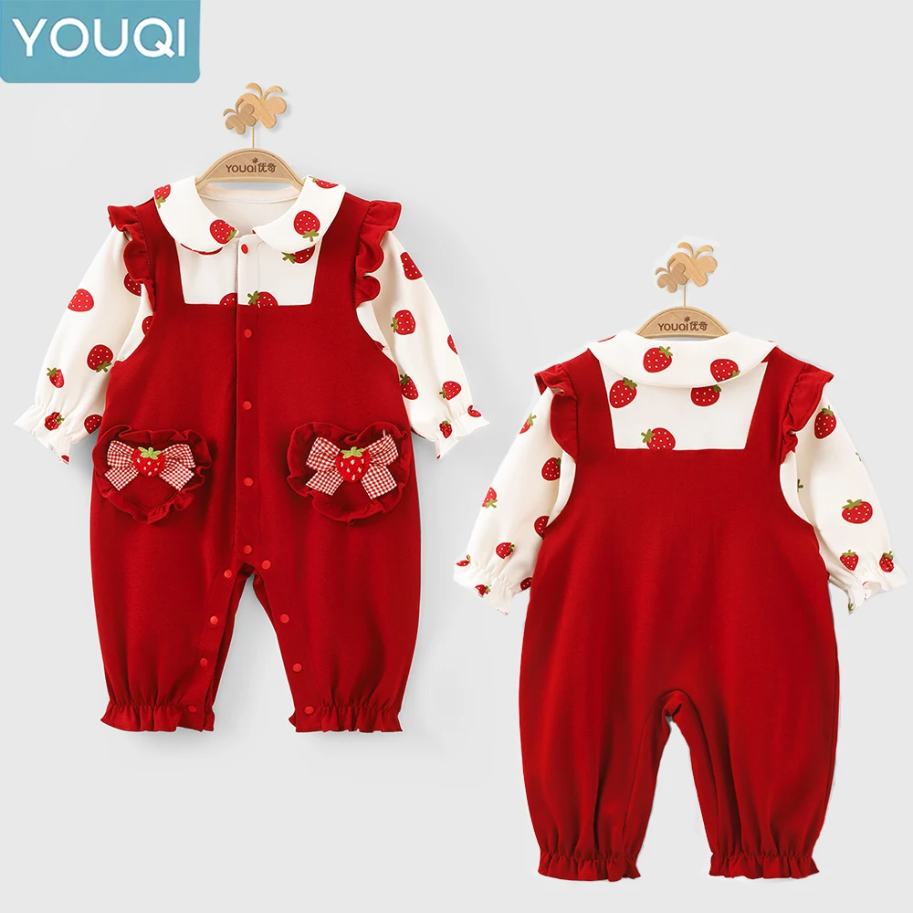 

1 шт. новый милый милый клубничный комбинезон серии на весну и осень для маленьких девочек с длинными рукавами, милый стиль принцессы