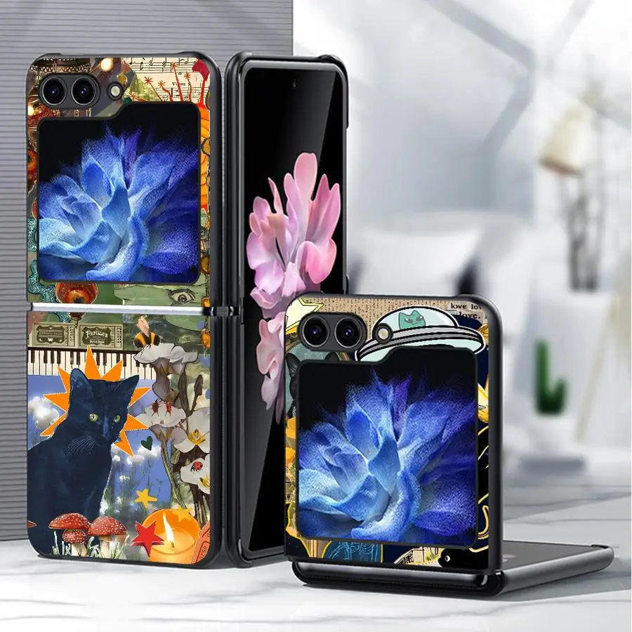 Case for Samsung Galaxy Flip6 Flip3 Flip4 Flip5 Flip7 FE Z Flip 7 6 5 4 3 Back Phone Cover Funda New Cute Black Cat