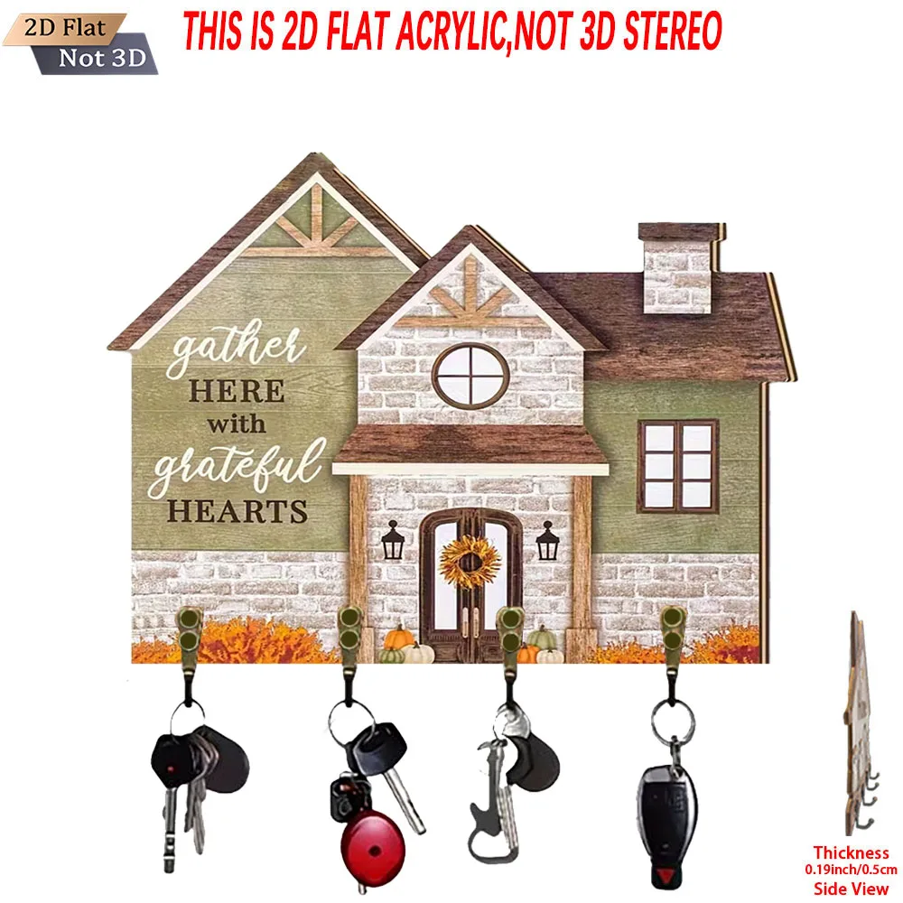 House Shaped Wooden Key Holder with 4 Hooks Farmhouse Style Wall Mount Key Rack Home Entryway Wall Decor