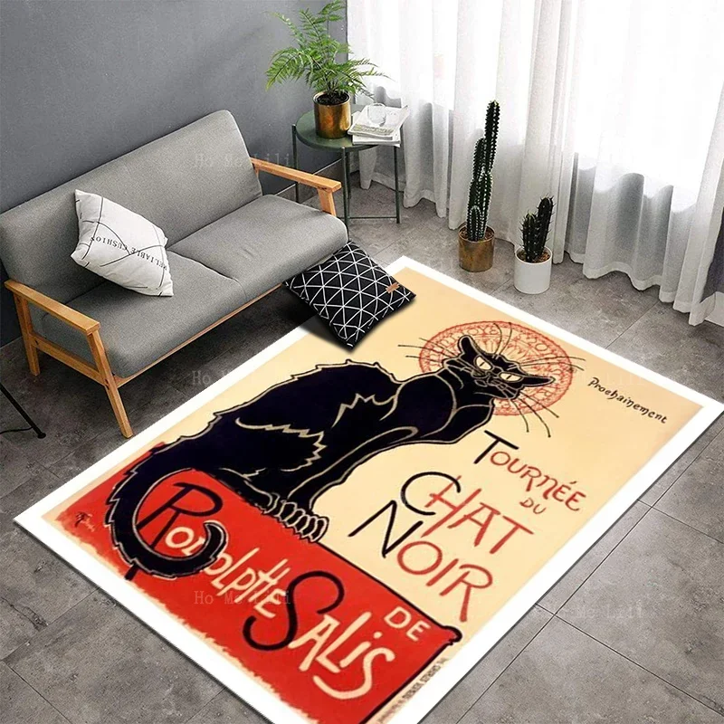 Cheshire Rug Portrait Black Cat Journey It Sees People So It Is Alert Non Slip Flannel Carpet By Ho MeLili For Home Decoration