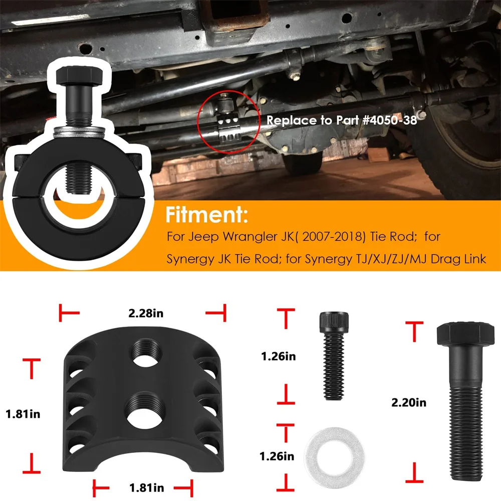 ANX Lenkungsstabilisator Spurstangenklemme für Jeep Wrangler JK TJ XJ ZJ MJ 2007-2018 mit 1-3/8 Zoll Durchmesser Spurstange (1-3/8' Außendurchmesser Rohr) – Detail 13