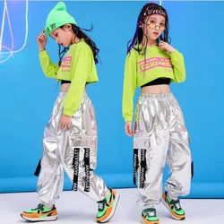 Children Hip Hop Clothing Green Sweatshirt Top Crop Casual Pants Girl Kids Jazz Dance Wear Costume Ballroom Dancing Clothes