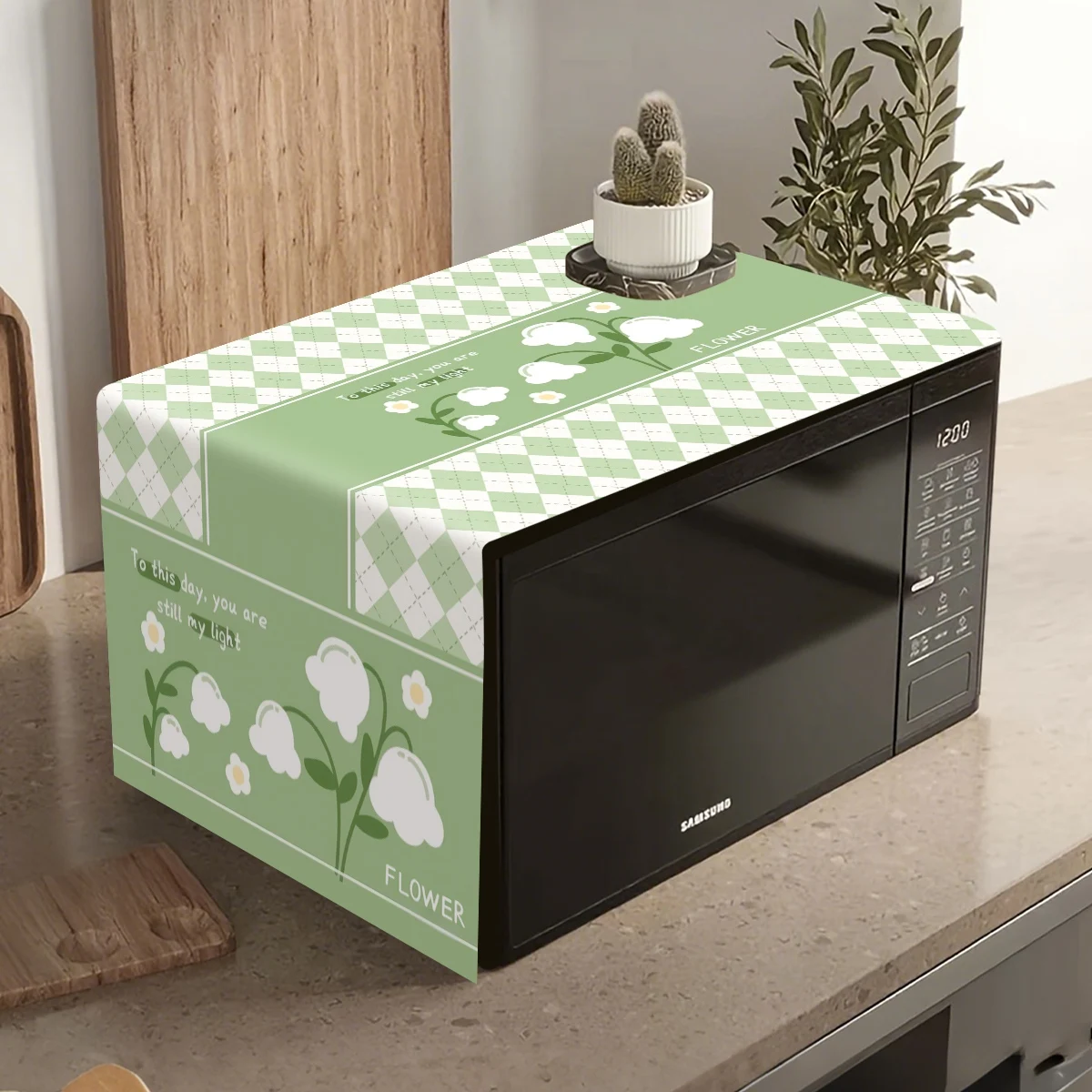 Lily of The Valley Microwave Dust Cover Green Checkered Flow