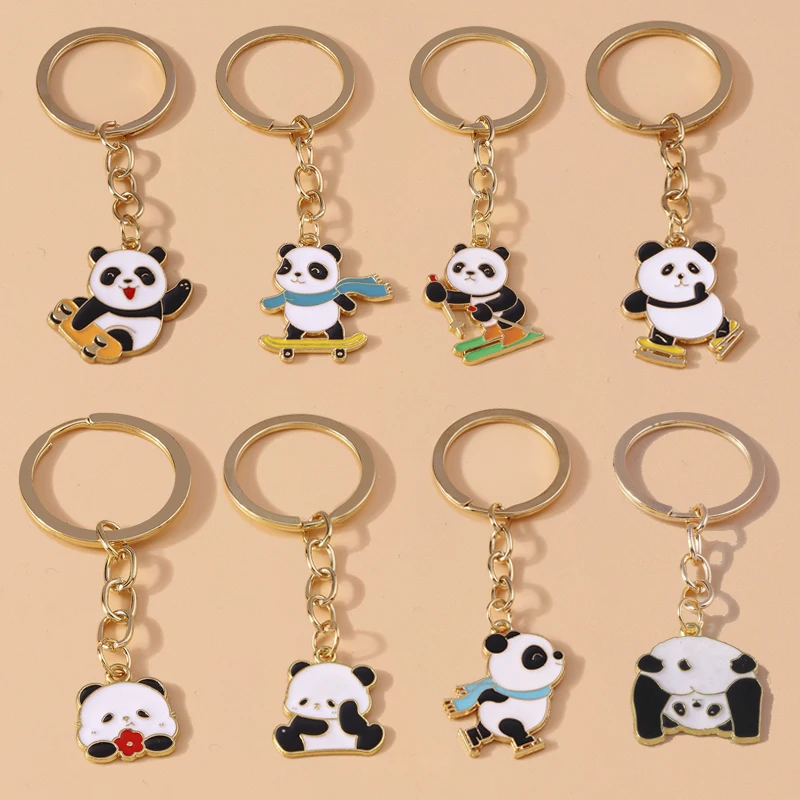 Cute Enamel Panda Keychain Animal Keyring for Men Women Car Key Holder Handbag Pendant DIY Handmade Jewelry Gifts