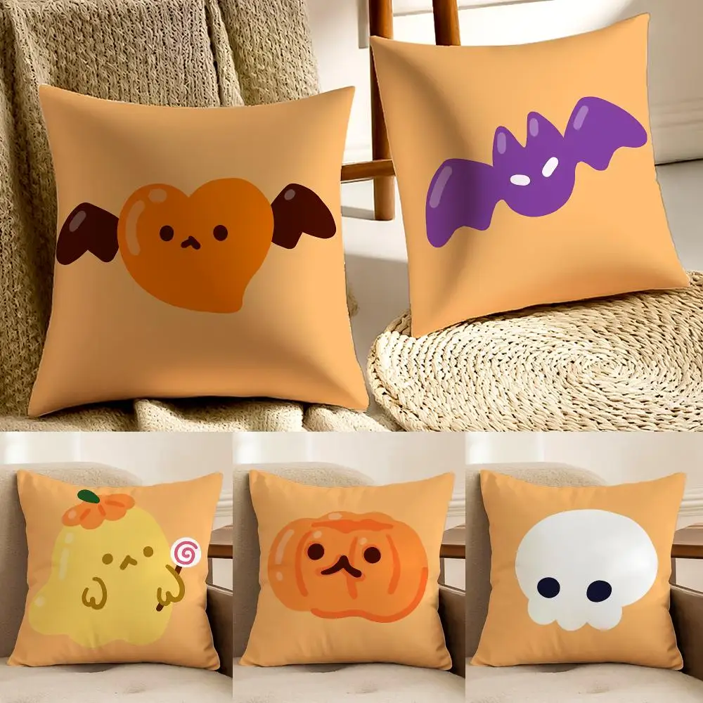 Enigmatic Trendy Orange and yellow pumpkin ghost Halloween Cushion Cover Pillowcase Anti-dustmite living Room Sofa Decor