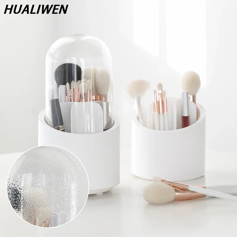 360 rotary makeup brush storage cartridge dust-proof eye shadow brush bucket dresser shelf desk pen container basket