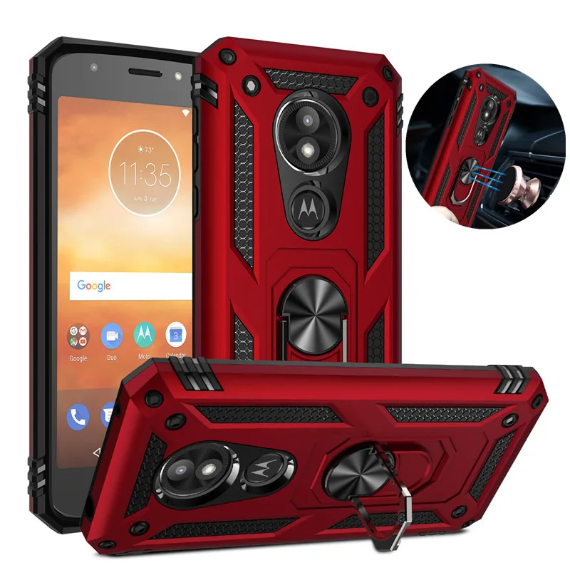 For Motorola E5 E6 Plus G6 Play G7 Power Z4 Case Shockproof Armor Magnet Car Ring Stand Back Cover for Moto One Zoom Coque Shell