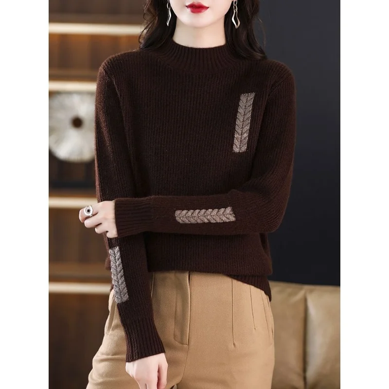 2023 New Women's Clothing Knitted Half High Collar Long Sleeve Thick Commuter Casual All-match Solid Color Sweaters Jumpers