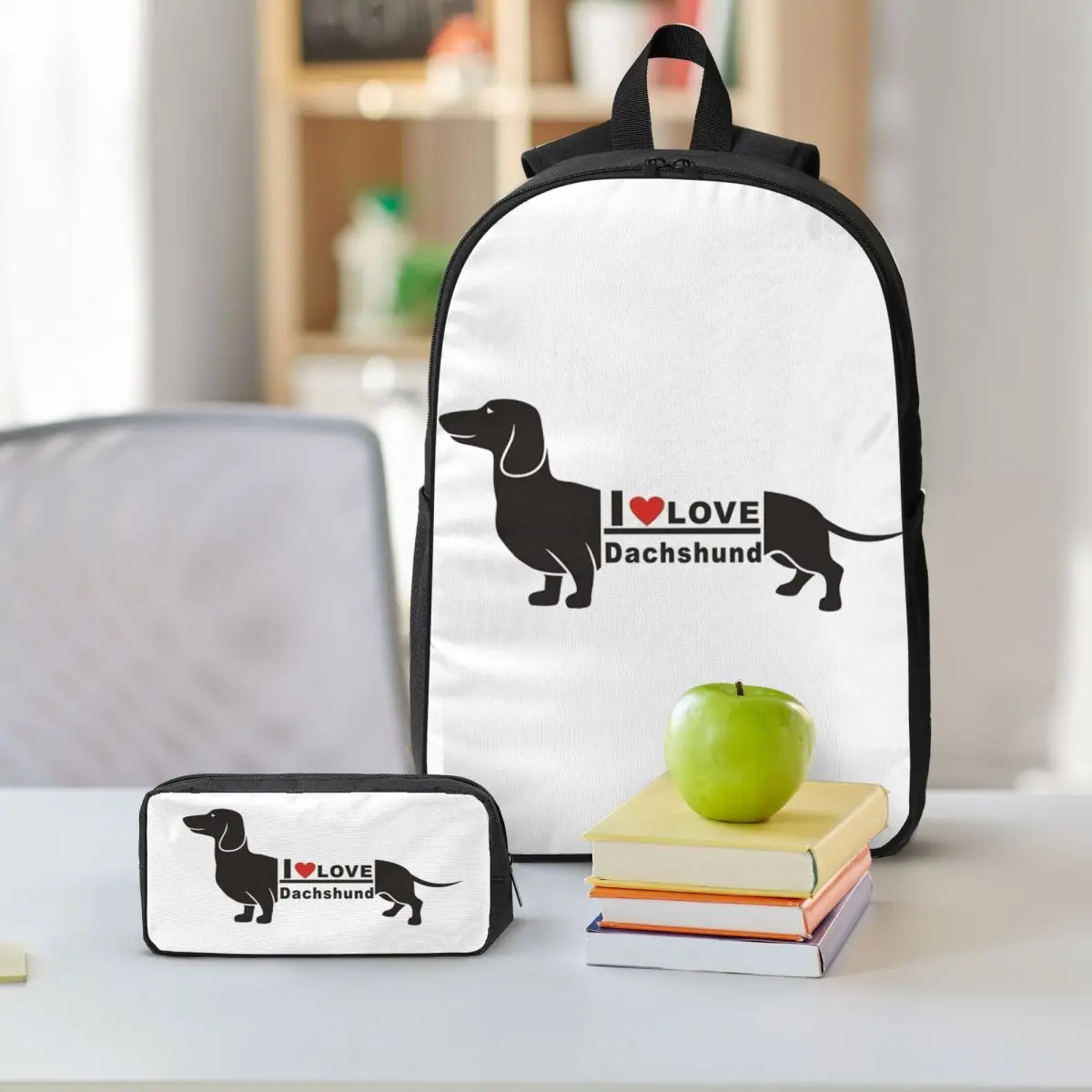 الكلب الألماني صورة صورة Popart أنا أحب على ظهره طالب بنين بنات BookBag حقيبة مدرسية 3ps معزول حقيبة الغداء مقلمة #6