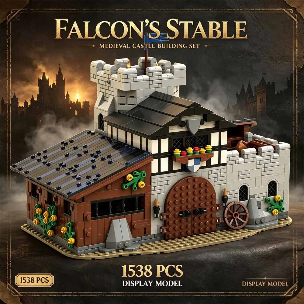 MOC Falcon's Stable Medieval Castle Building Blocks Sets Modular European House Assembly DIY Architecture Toy for Adults 1538PCS