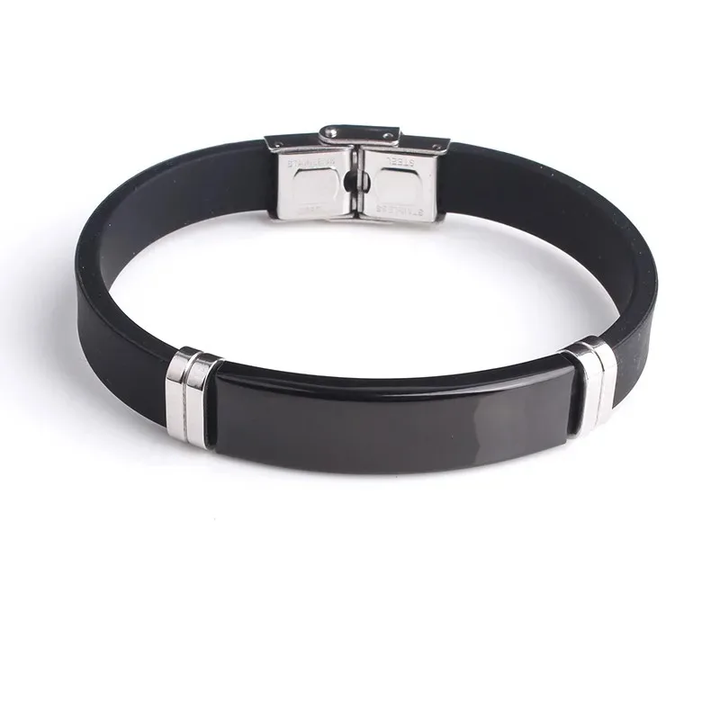 Individuelles Logo Name Silikon Armband Männer Punk Mode Schwarz Gravieren Text Id Armbänder Für Frauen Freunde Luxus Marke – Detail 4
