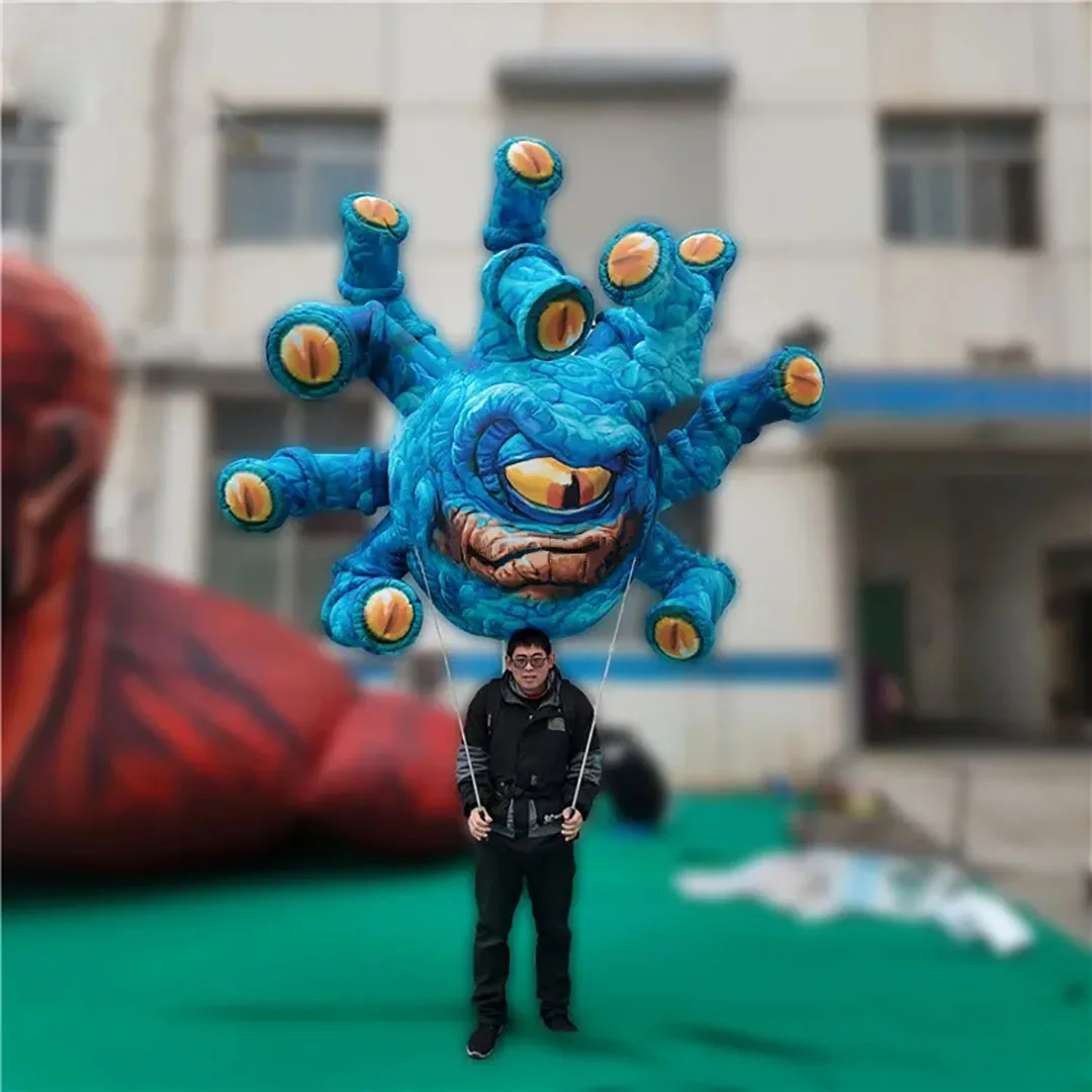 Giant Inflatable Monster Puppet with White LED Light Halloween 3D Creative Air Blow Decor Carnival Parade Walking Performance
