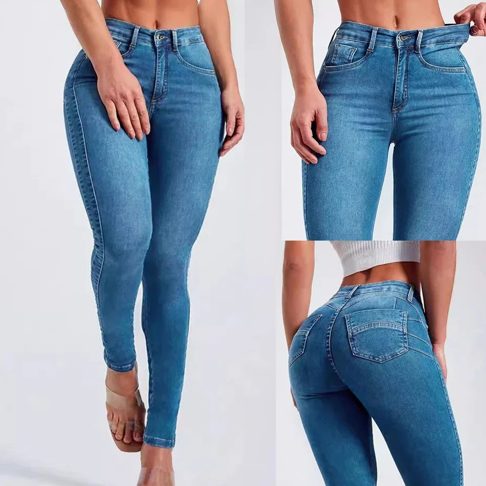 

Women Pencil Pants Jeans Streetwear Skinny Stretch High Waist Washed Distressed Pockets Ankle Length Trousers 2026 Denims