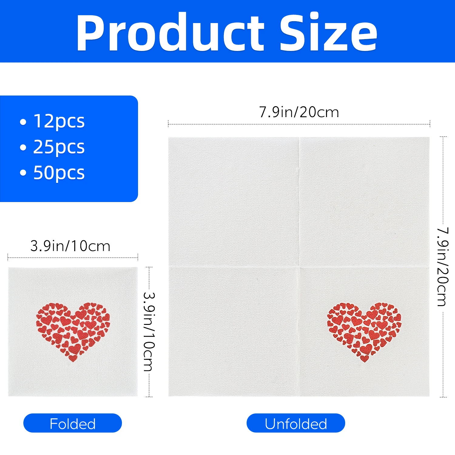 JINYUDOME Disposable Linen Feel Cocktail Napkins 7.87x7.87in Folded Square for Valentine's Day Wedding Party Cafe Bar
