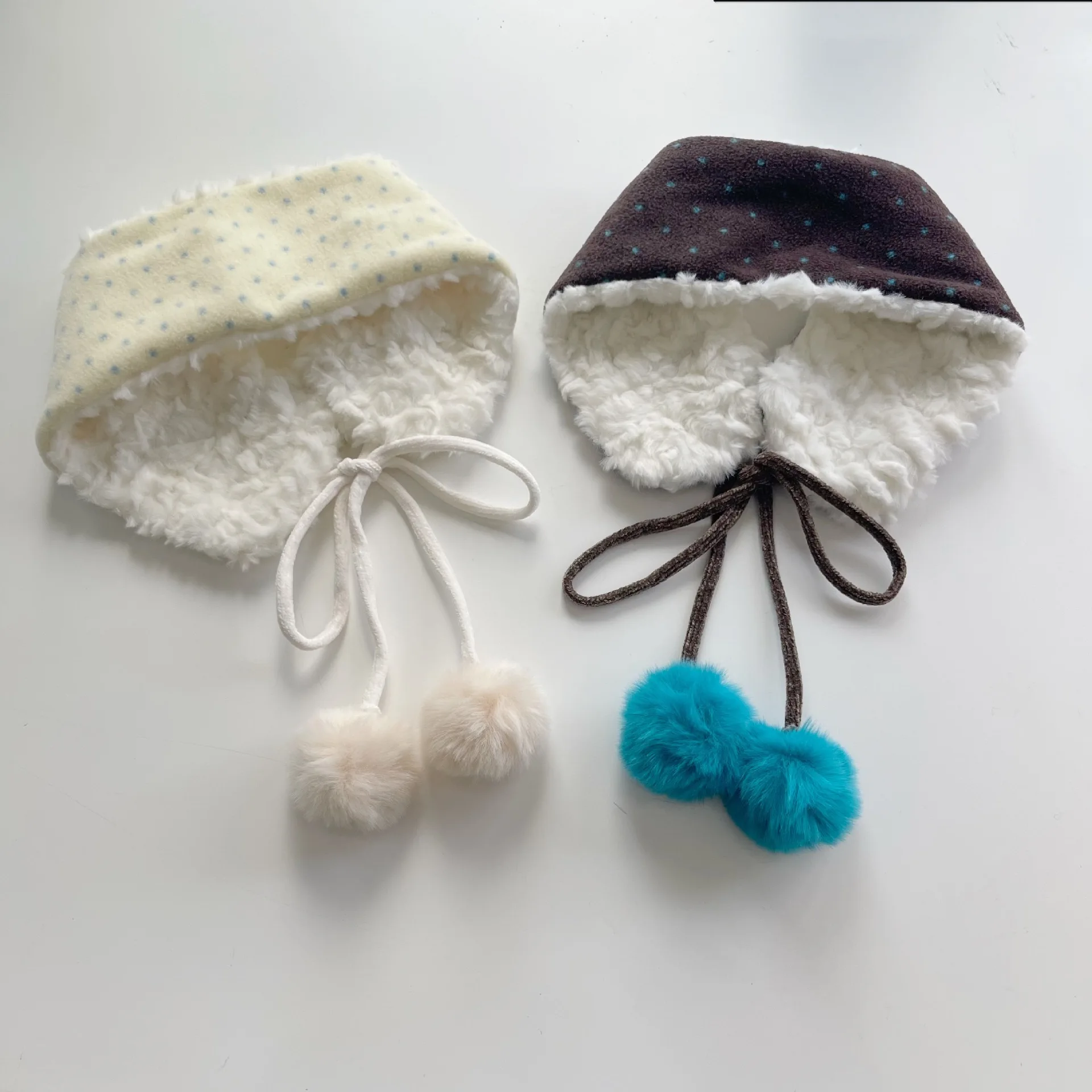 Ins Polka Dot Plush Pom Pom Women Scarf Cute Japanese Style Winter Warm Soft Neck Warmer Outdoor Skiing Daily Earmuffs