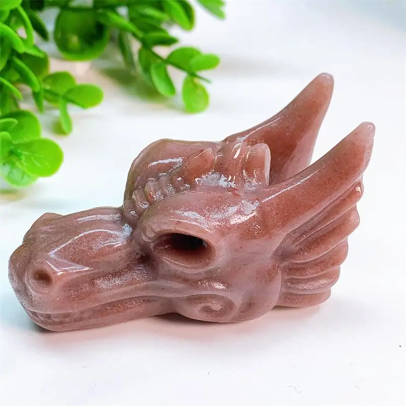 8cm Natural Red Aventurine Crystal Dragon Skull Carving Quartz Figurine Healing Reiki Crafts For Home Decoration 1pcs