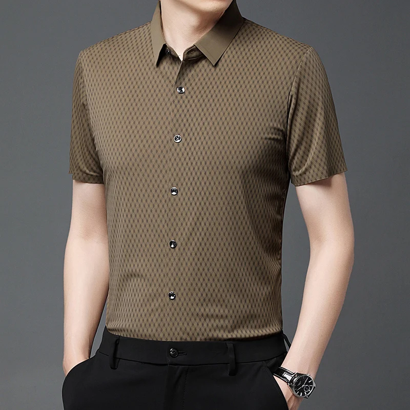 

High Quality New Casual Mens Lapel T-shirt Summer Breathable Thin Slim Fit Shirts Quick Dry Soft Business Shirt Homme Tops