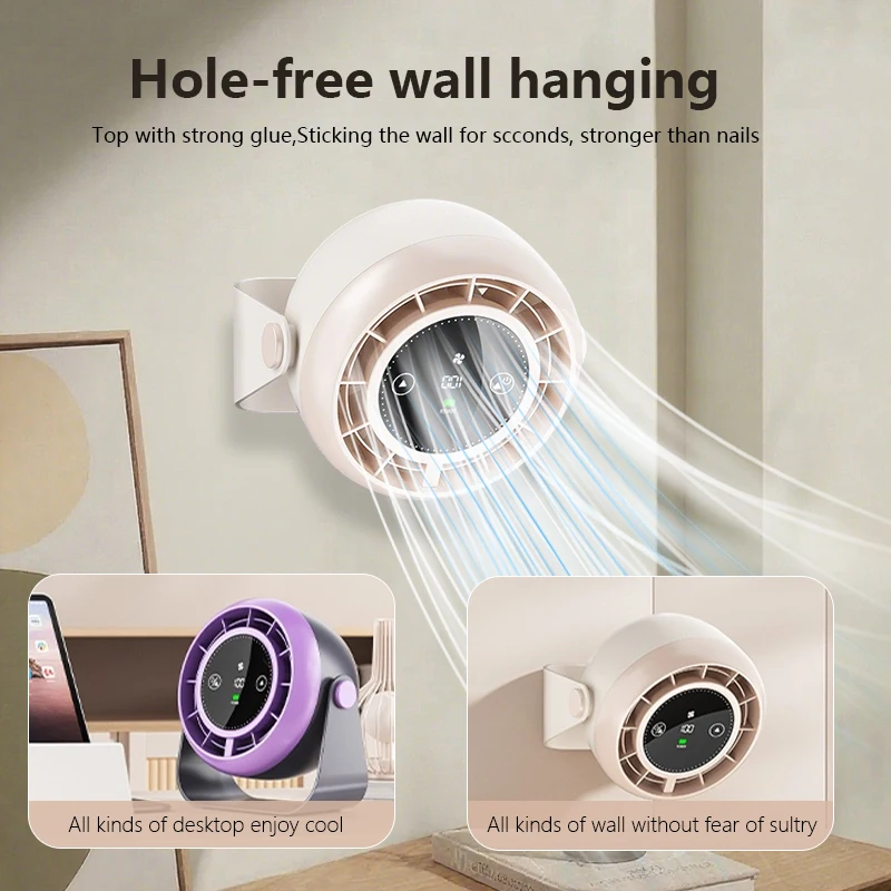 Desktop Cooling Fan 16℃ Turbo Airflow 100-Speed Stepless Rechargeable Desk Fan No-Drill Mount Wall Fan for Home Office Bedroom