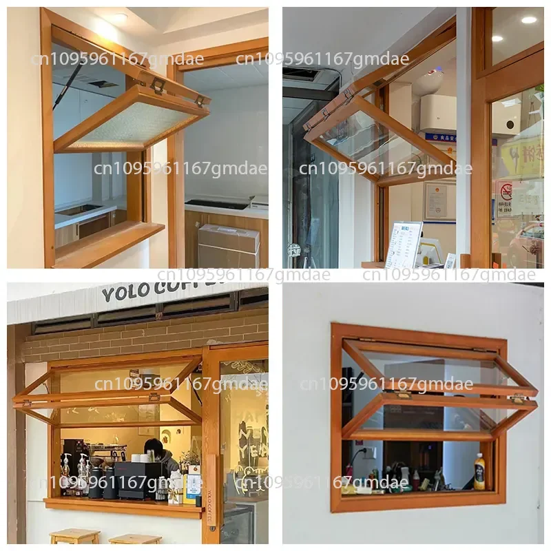 Up and down folding window accessories track solid wood frame Internet celebrity milk tea shop cafe panoramic hover up window