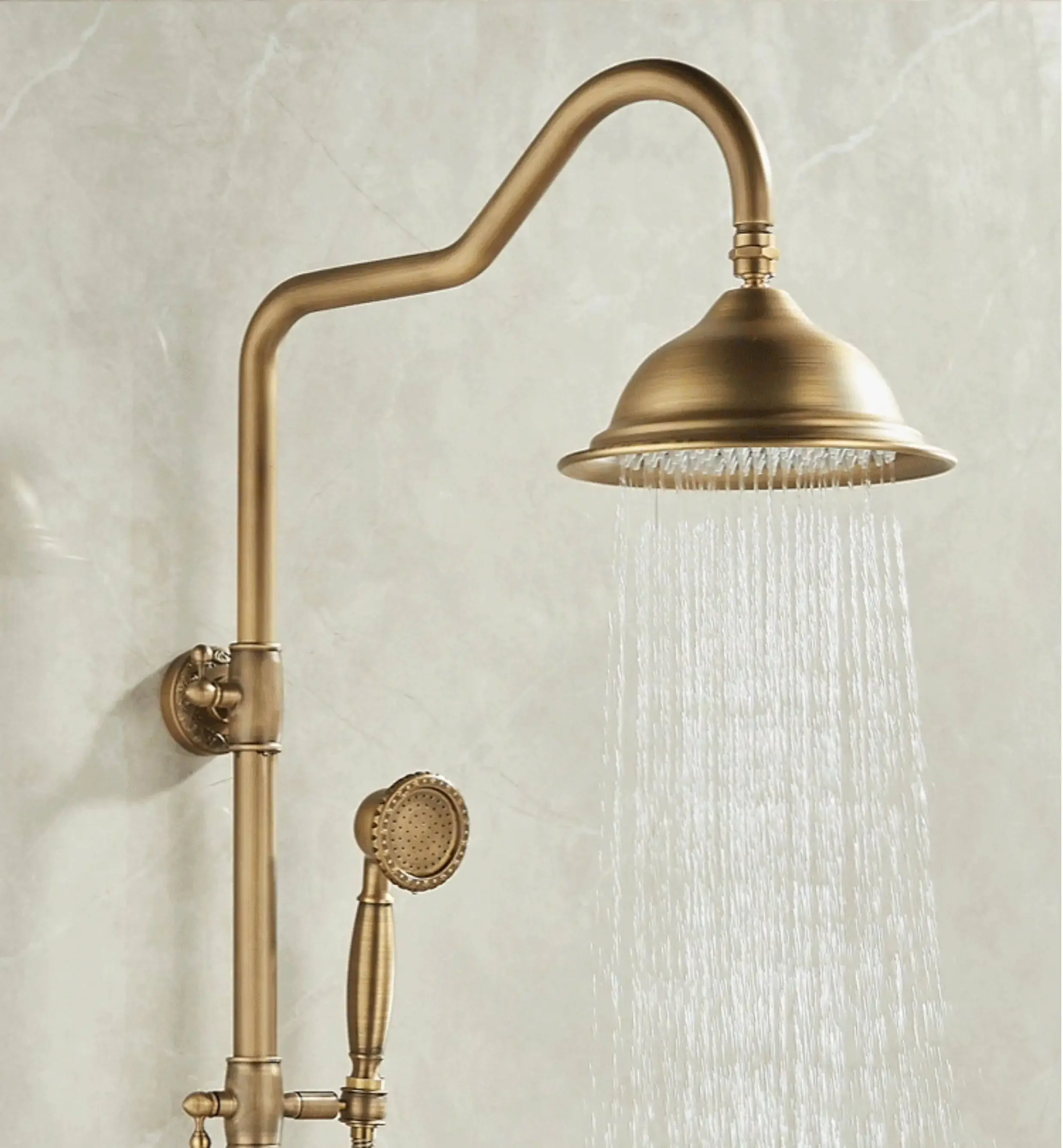 All-copper antique shower set European retro shower faucet hot and cold double control bathroom household American bath