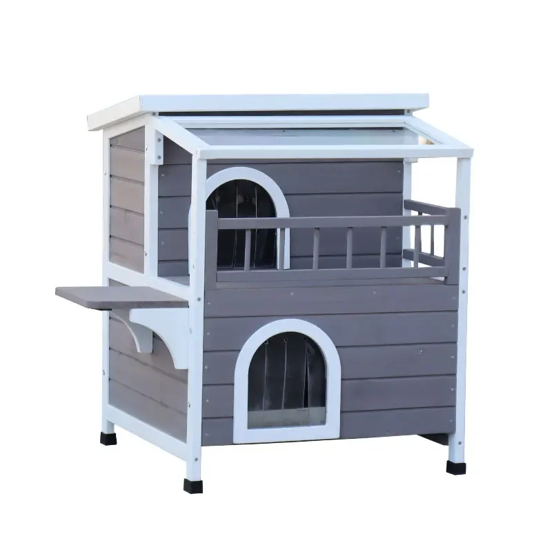 

Outdoor Solid Wood Cat House Villa Cat Climbing Frame Double-Deck Home Four Seasons