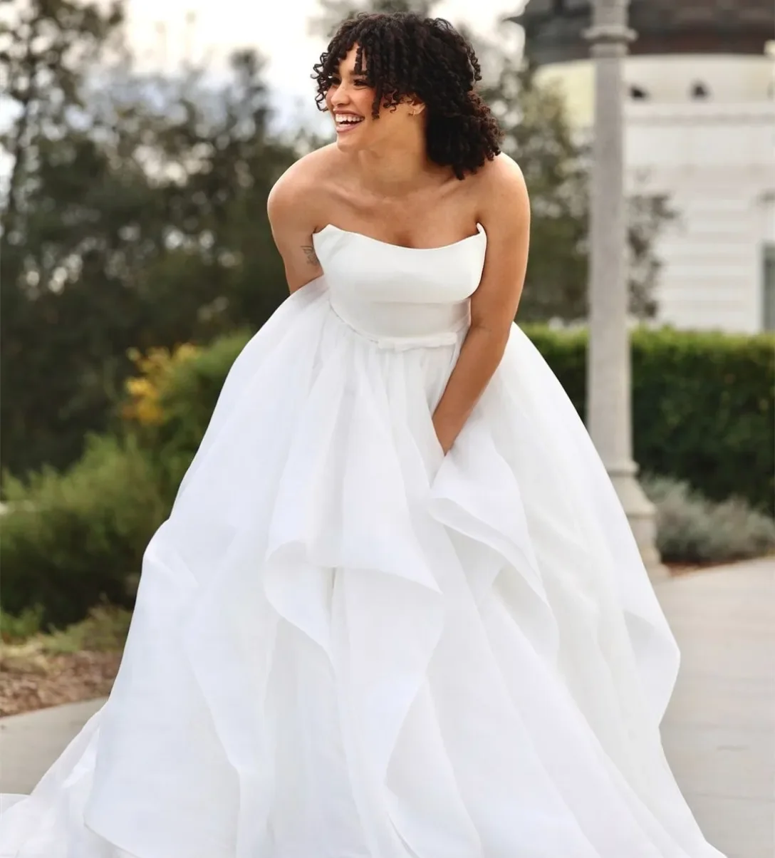 Elegante vestido de casamento longo sem alças feminino, vestido sexy sem mangas, trem de camisola, noivas