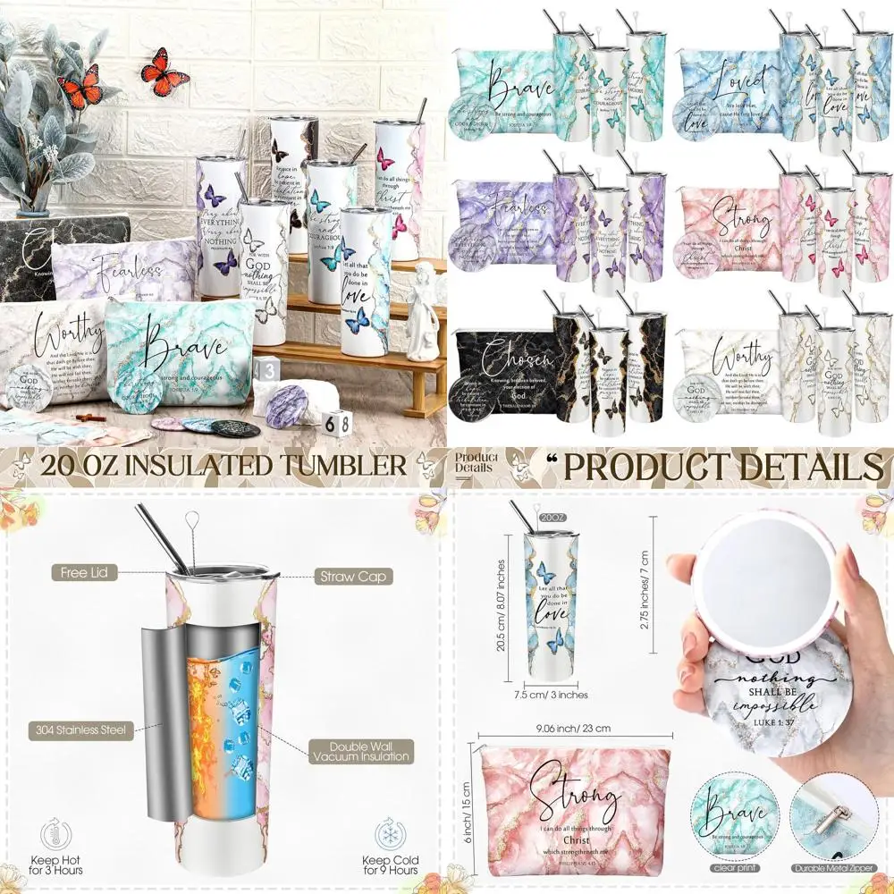 

Мраморный стакан на 20 унций, косметичка, карманные зеркала, вдохновляющий подарочный набор из Библии для женщин — идеально подходит для бабушек, пасторов