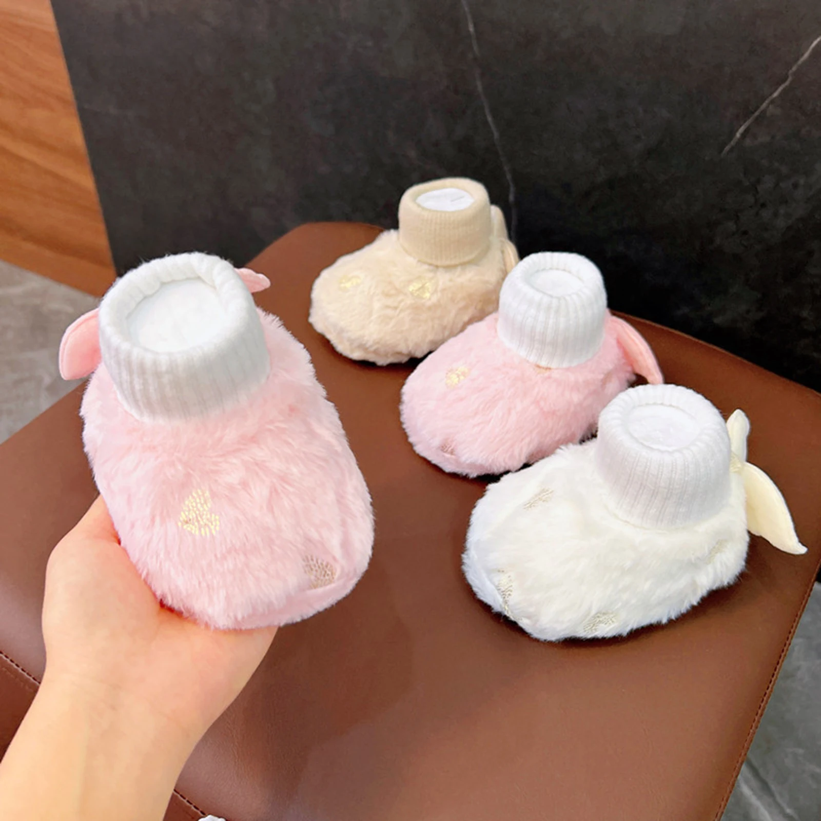 Infant Boys Girls Winter Warmer Fuzzy Thicken Booties Shoes with Cute Wings Decor for Casual Daily Wear Crawling Walking Running