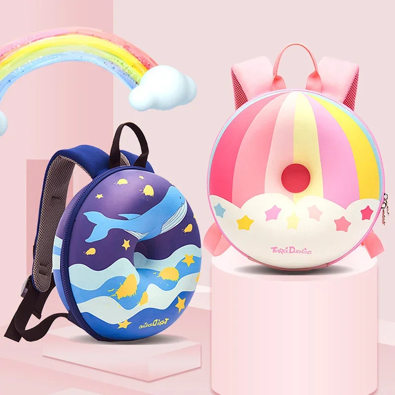 Girls Kawaii Backpacks Kindergarten Kids School Bags Blue Pink Donut Travel Round Bags Toddler Children Bookbag Mochila Infantil