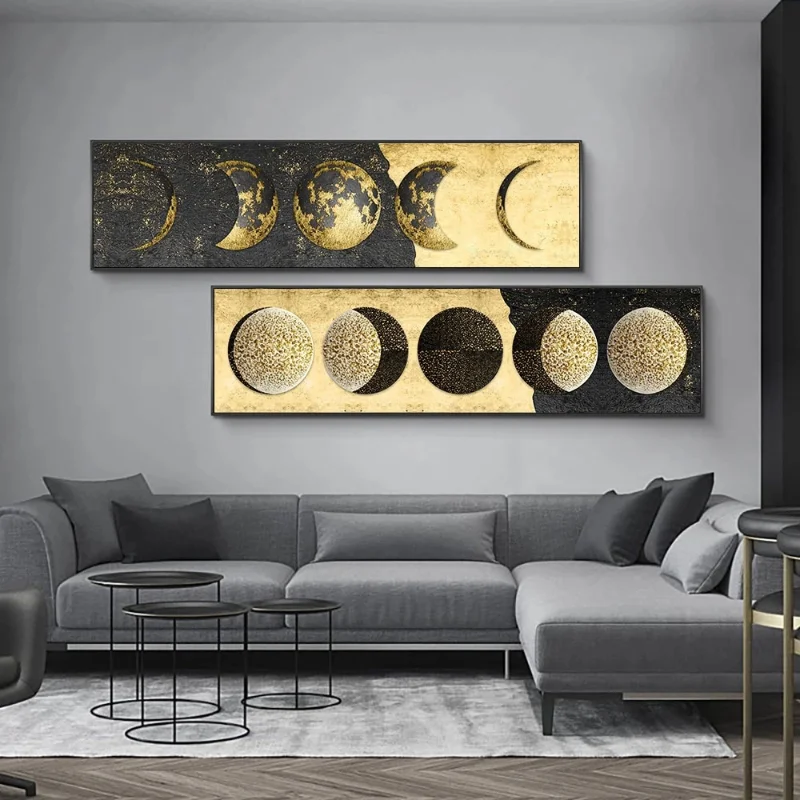 Golden Moon Prints Canvas Poster Art Gold Moon Phase Canvas Painting Big Size Planet Solar Wall Pictures for Living Room Decor