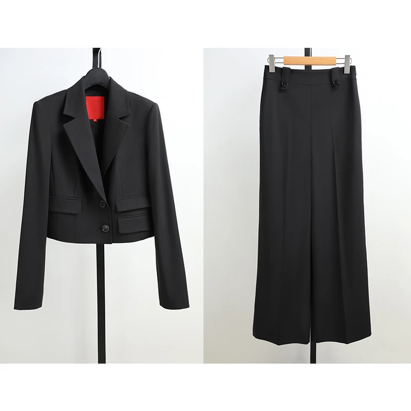 Awei ملابس الخريف العلامة التجارية الجديدة المرأة طويلة Sve دعوى ort Jaet عالية الخصر مستقيم الساق السراويل 2 قطعة مجموعة المهنية ث... #2