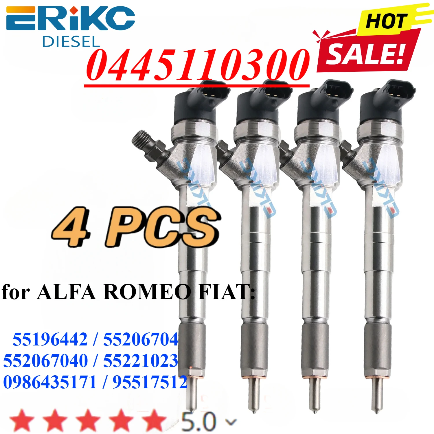 4PC 0445110300 Common Rail Injector 0986435171 Auto Parts  for Bosch ALFA ROMEO FIAT LANCIA 55206704 55221023 55196442 95517512