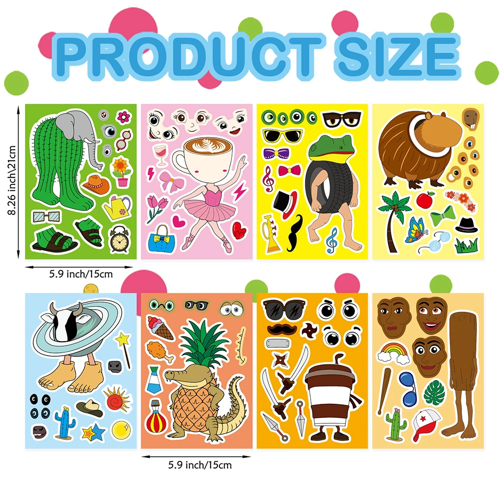 8/16 Vellen Italiaanse BrainrotAnimal Make a Face Puzzel Stickers Tung Tung Sahur Decal Monteren Jigsaw Kid Party Favor speelgoed