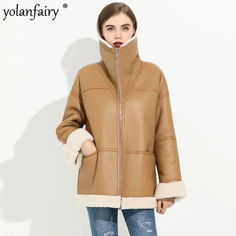 

2022 Winter New Eco-fur Coats Women Natural Lamb Fur Jacket Women's Clothing Medium Loose Real Sheepskin Leather Coat Abrigos FC