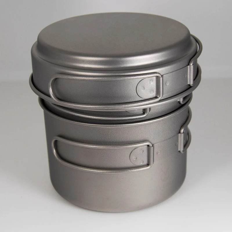 

Hardware Manufacturing Pure Titanium Pot Outdoor Cookware 1L 750ml Combination Set Pot Folding
