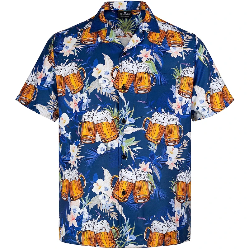 Full Print Beer Graphic Hawaiian Shirt For Men Short Sleeves Button Down Beach Alho Shirts Mens Oversized Blouse Shirts Clothes