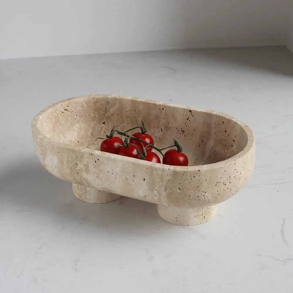 

Natural Oval Fruit Bowl for Kitchen Counter 10, Large Decorative Bowl Two-Legs for Home Decor, Fruits Holder For Dini