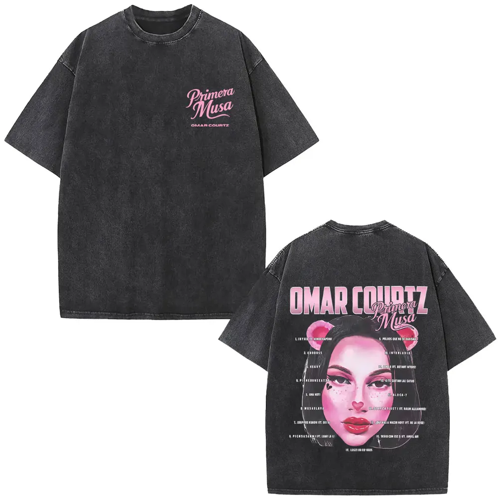 

Omar Courtz Primera Musa Album Tour Washed Vintage T Shirt Men Women Hip Hop Fashion T-shirt Casual Cotton Short Sleeve T-shirts