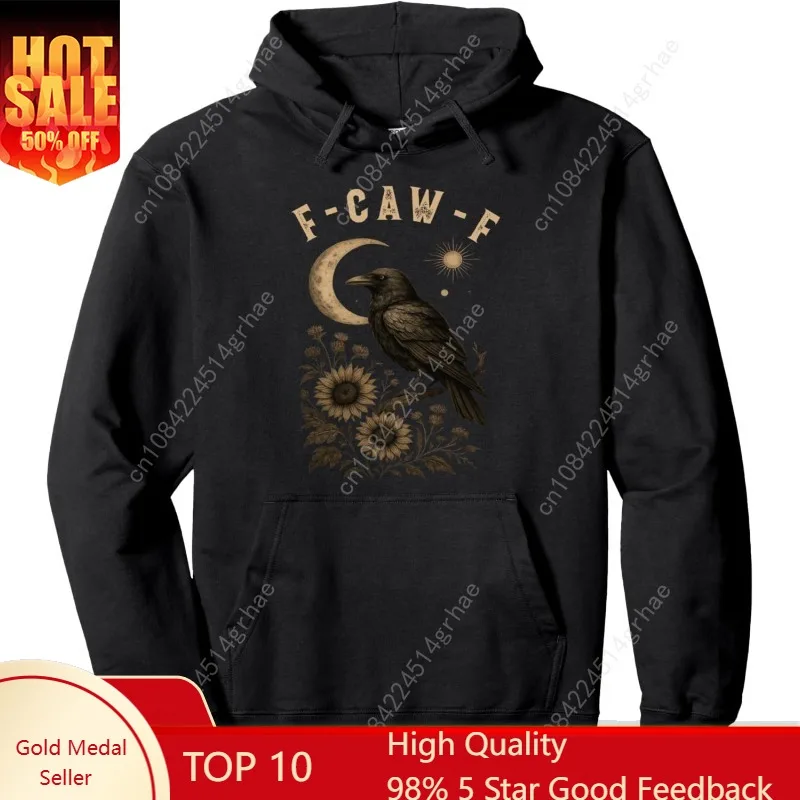 

F-Caw-F Black Crow Bird Retro Vintage Gothic Moon F-Caw-F Pullover Hoodie