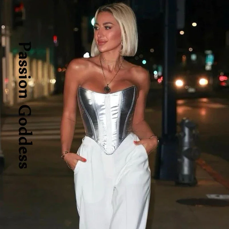 Y2K Sexy Women Silver Corsets Bustier Crown Girdle Slimming Waist Belt Underbust Party Corset Tops Curve Shaper Modeling Bustier