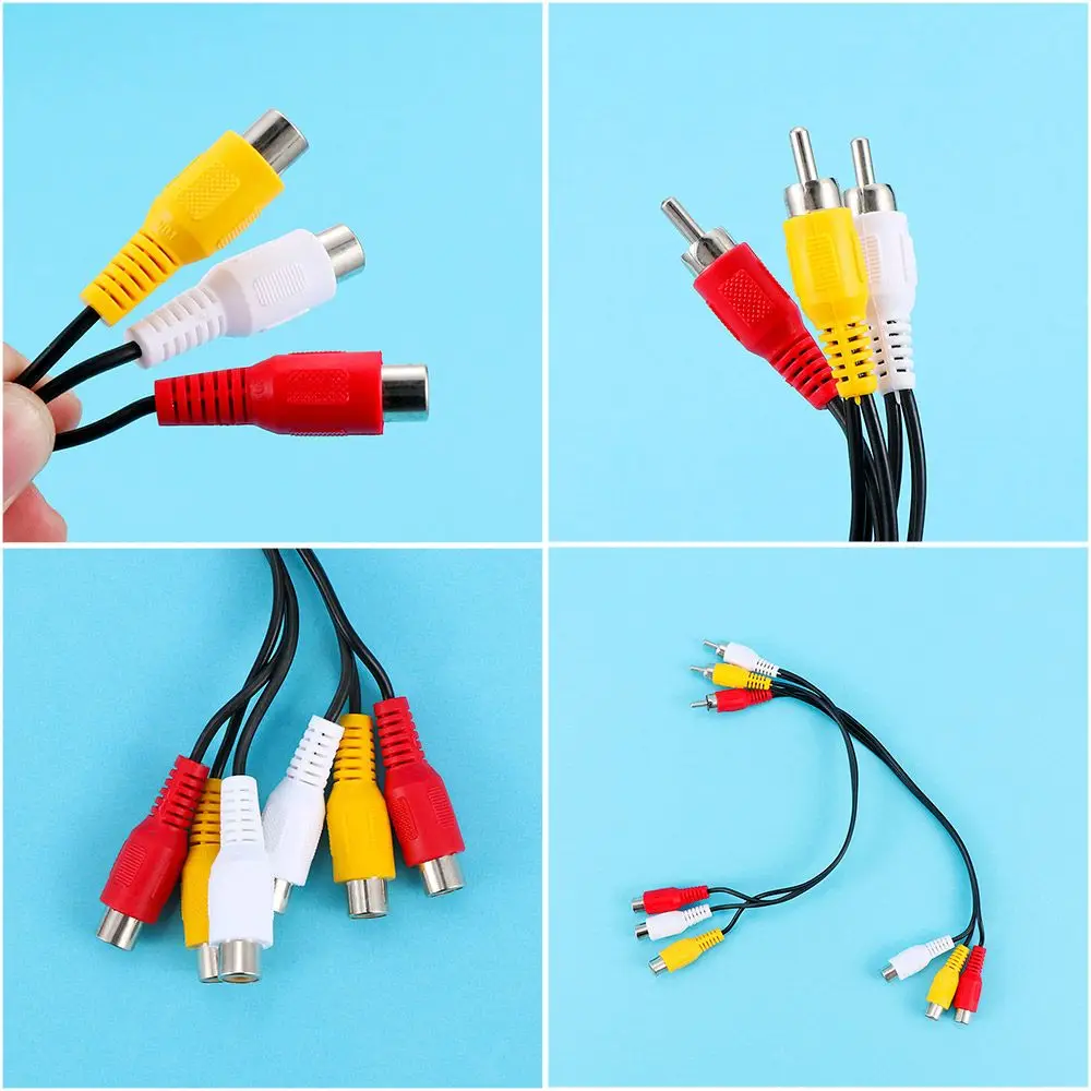 Practical 1pcs 3 RCA Male Plug To 6 RCA Female Plug Splitter Cable Cable Connectors Audio Video 30cm Device AV Adapter Cable