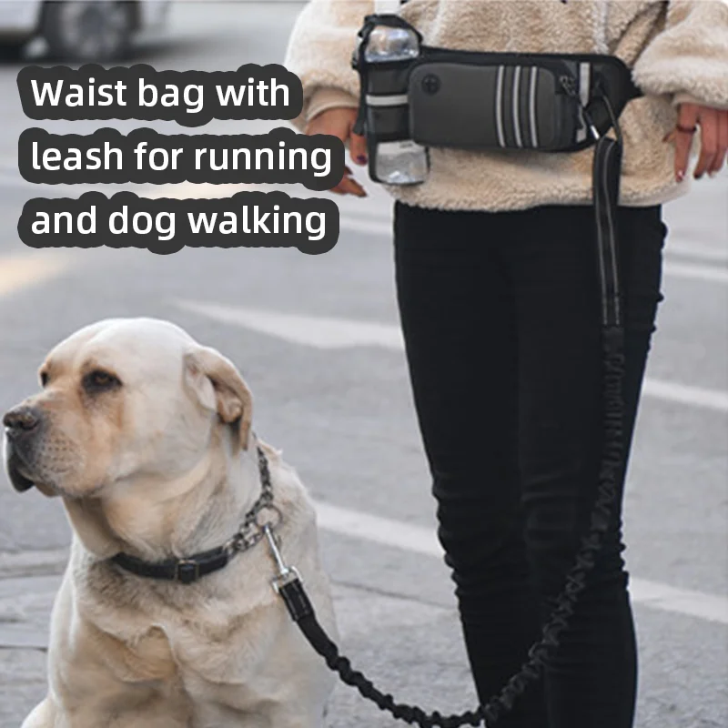 

Running Waterproof Utility Belt with Water Bottle Holder Running Fitness Mobile Phone Waist Bag with Elastic Dog Leash Jogging