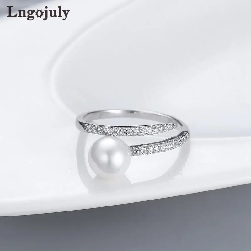 Fine Jewelry 925 Sterling Silver Pearl Adjustable Ring For Women Girl Lovers Anniversary Engagement Wedding Party Jewelry Gifts