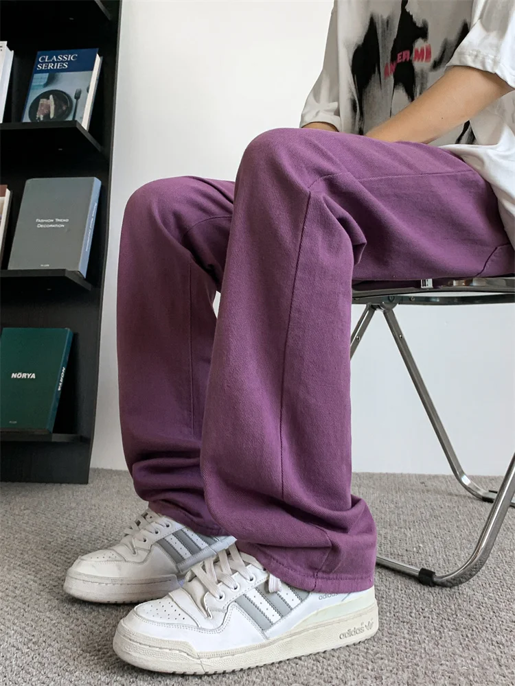

American Vibe Cool Men's Purple Washed Jeans Loose Trendy Brand Teenage Boys Spring Autumn Wide Leg Pants Casual Long Trousers