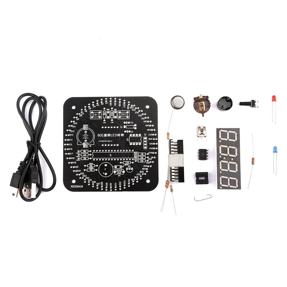 DIY Rotating Digital LED Display Module Alarm Electronic Digital Clock Kit DS1302 Learning Board Temperature & Time Display