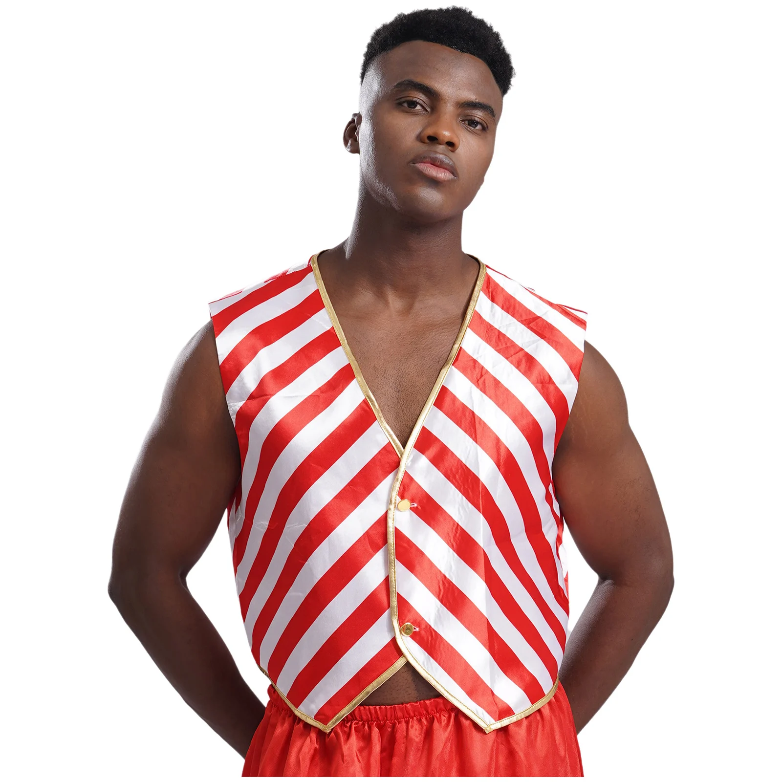 Chaleco de bastón de caramelo de Navidad para hombre, chaleco sin mangas, Tops con estampado de rayas rojas y blancas, disfraces de Papá Noel para fiesta de Carnaval y Festival