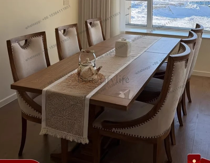 French vintage solid wood dining table designer telescopic American country dining table
