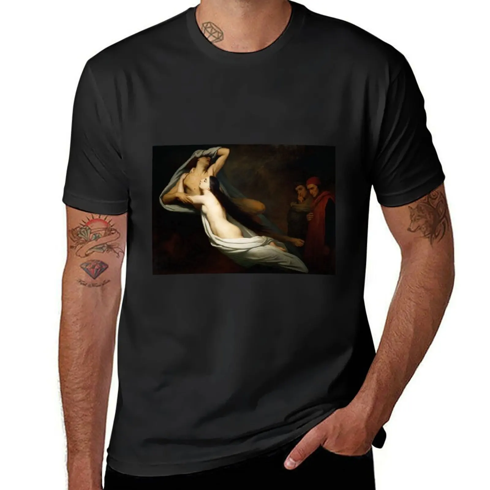 

Dante and Virgil Encountering the Shades of Francesca de Rimini and Paolo in the Underworld by Ary Scheffer T-Shirt