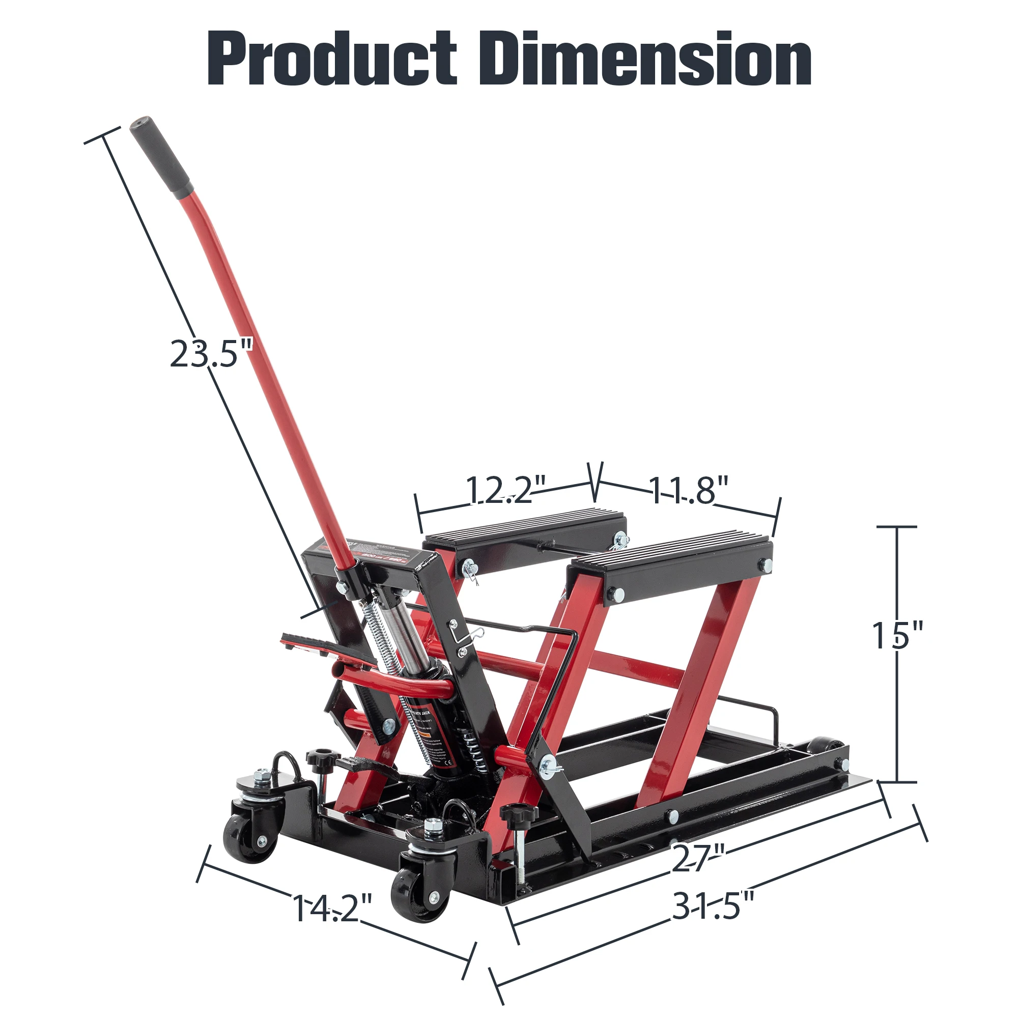 LZBEITEM Hydraulic Lift Jack, 1500 LBS Capacity Motorcycle Lift Table, ATV Scissor Lift Jack with 4.5